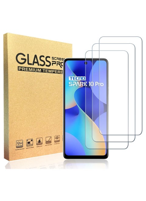 [3 Pack] Compatible with Tecno Spark 10 Pro Tempered Glass Screen Protector Film, 0.33mm Anti-Scratch, Bubble-Free HD Screen Protector for Tecno Spark 10 Pro