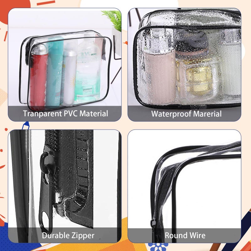 YedsIntu 16 Pieces Clear Makeup Bags Bulk, TSA Approved Toiletry Bag for Travel, PVC Waterproof Travel Small Pouches Clear Pouch with Zipper for Men and Women Carry-on Travel Essentials Cosmetic Bags (Black) - Image 4