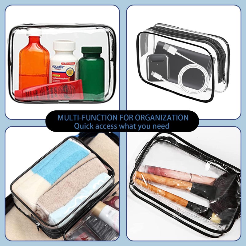 YedsIntu 16 Pieces Clear Makeup Bags Bulk, TSA Approved Toiletry Bag for Travel, PVC Waterproof Travel Small Pouches Clear Pouch with Zipper for Men and Women Carry-on Travel Essentials Cosmetic Bags (Black) - Image 5