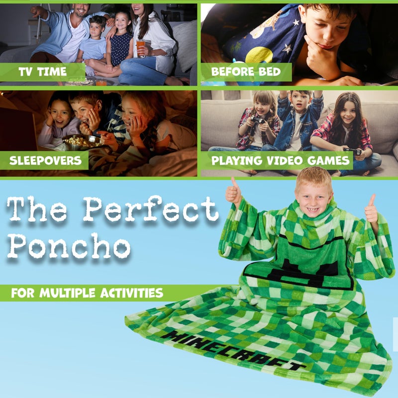 ماين كرافت Minecraft بطانية يمكن ارتداؤها للأطفال والمراهقين - بطانية واحدة من الأطفال مع الأكمام الصالة المريحة ارتداء الهدايا للأولاد (أخضر) - Image 4
