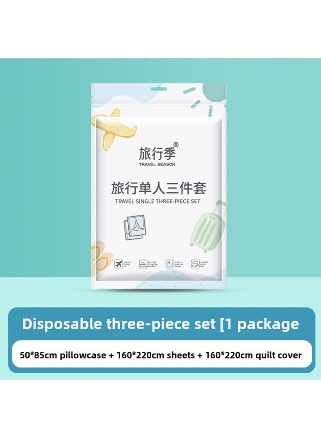 Disposable travel bed sheet, quilt cover, pillowcase, travel three-piece set, hotel supplies, disposable bath towel, towel three-piece set - Color: travel three-piece set (pillowcase + bed sheet + quilt cover) - Specification: soft and skin-friendly - Image 1
