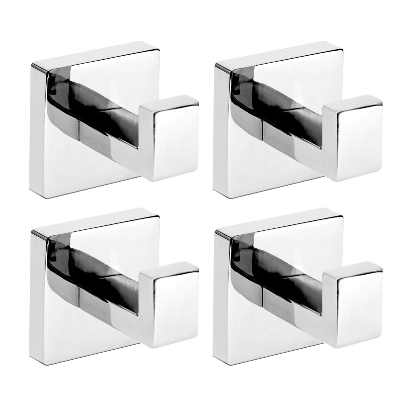 IBosins 4 Pack Towel Hooks Hand Towel Holder for Bathroom Wall Livingroom Bedroom Kitchen Closet Heavy Duty Stainless Steel Hook Hanger for Robe, Bath Towel, Coat (Square Polished Chrome) - Image 1