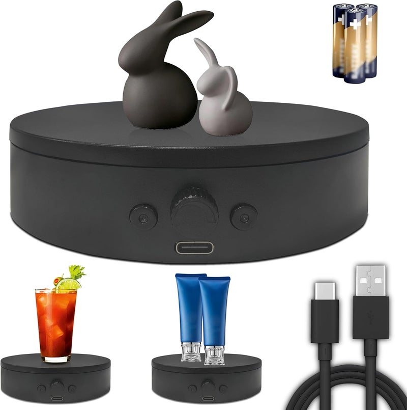 ComXim Rotating Display Stand Easy to Switch Direction, Spinning Platform Adjustable Speed, 360 Degree Motorized Photography Turntable for Jewelry, Shoes Display and Shooting, Lazy Susan(4.53" black) - Image 1