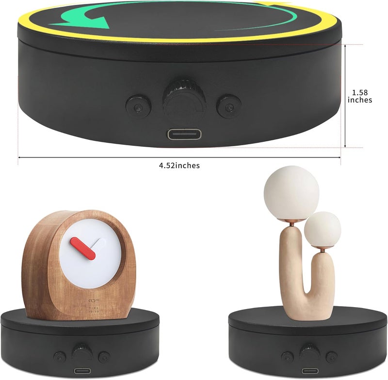 ComXim Rotating Display Stand Easy to Switch Direction, Spinning Platform Adjustable Speed, 360 Degree Motorized Photography Turntable for Jewelry, Shoes Display and Shooting, Lazy Susan(4.53" black) - Image 2