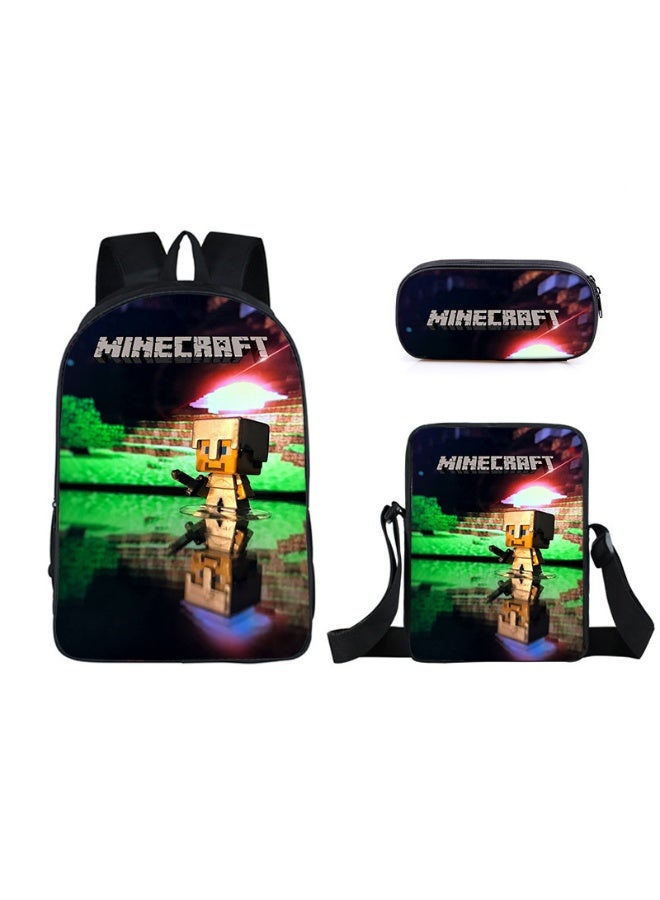 Minecraft backpack pencil case satchel three-piece suit men and women leisure sports travel backpack student school backpack - Image 1