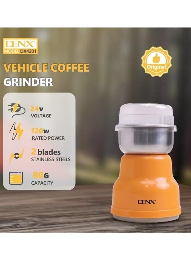 Denx DX4201 Electric Coffee & Spice Grinder – 12V Car Portable Grinder, 120W Motor, 80g Stainless Steel Bowl, Mini Travel Grinder for Coffee Beans, Herbs, Nuts & Spices - Image 4