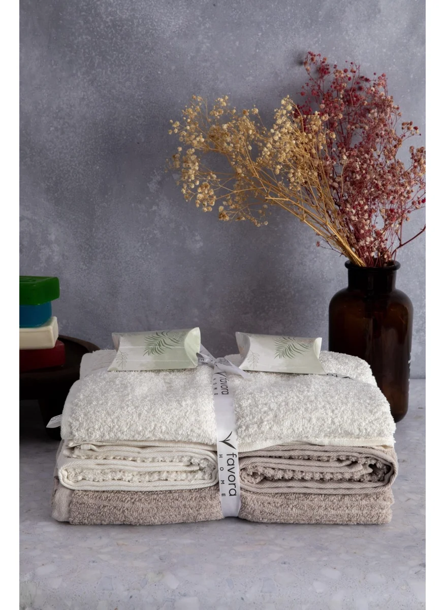 فافورا Line 100% Cotton Luxury 6 Piece Towel Bath Set - Beige Cream