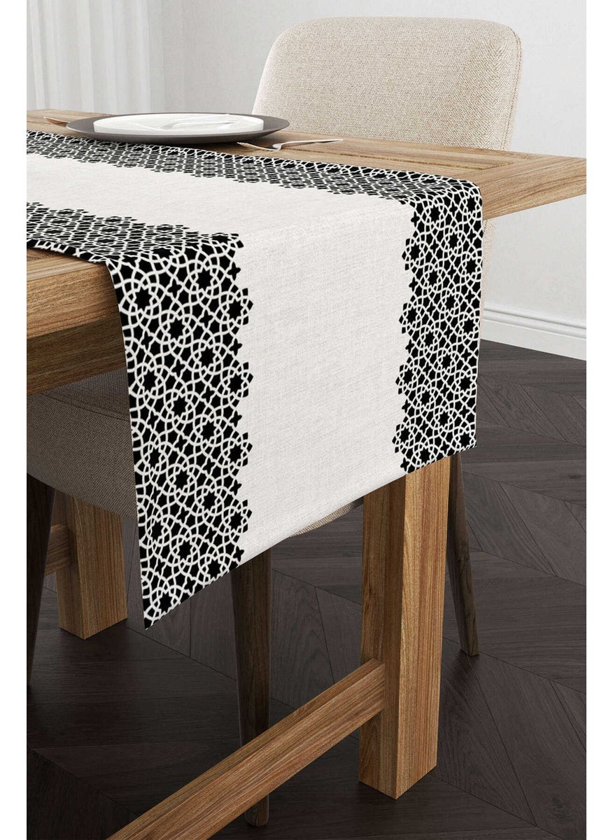 Cango Home - Black Cream Ramadan Themed Decorative Patterned Digital Printed Runner CGH1319-RN - Image 1