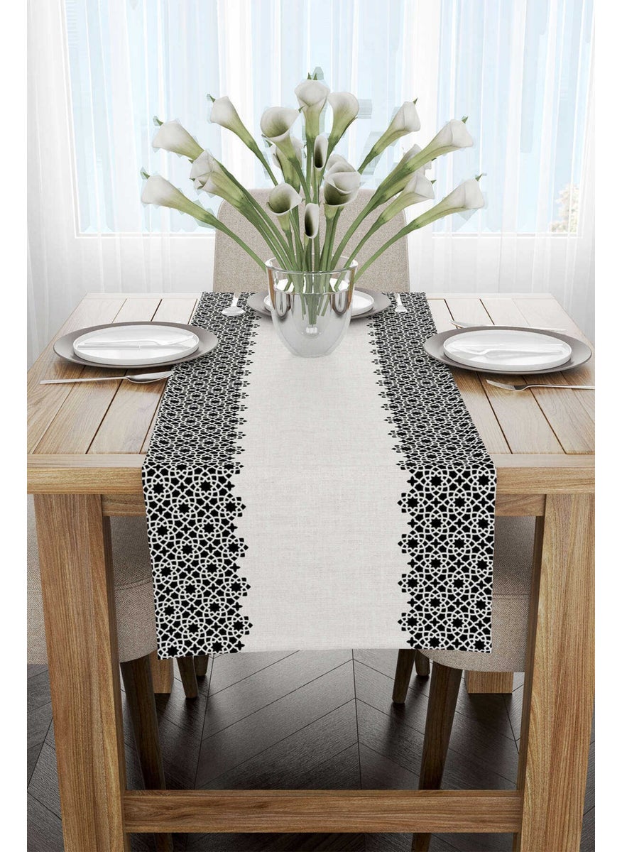 Cango Home - Black Cream Ramadan Themed Decorative Patterned Digital Printed Runner CGH1319-RN - Image 1