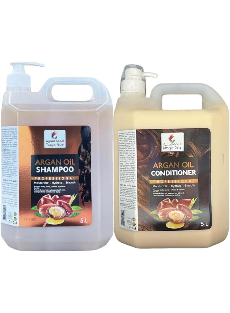 Magic Glow Professional Argan Oil Shampoo & Conditioner Set, 5L Each, For All Hair Type
