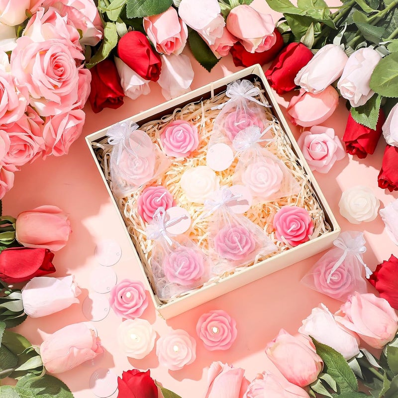 Treela 24 Set Flower Candles Wedding Favor for Guests Mini Pink Rose Shaped Tealight Candles for Return Gift Wedding Birthday Bridal Shower Housewarming Party - Image 2