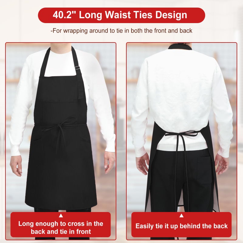 SHEOMERN 3 Pcs Dual Waterproof Oilproof Kitchen Chef Aprons with 4 Pockets for Men Women, Adjustable Soft Anti-Tear Cooking Bib Apron for Baking Grilling BBQ Painting Cleaning (Black) - Image 5