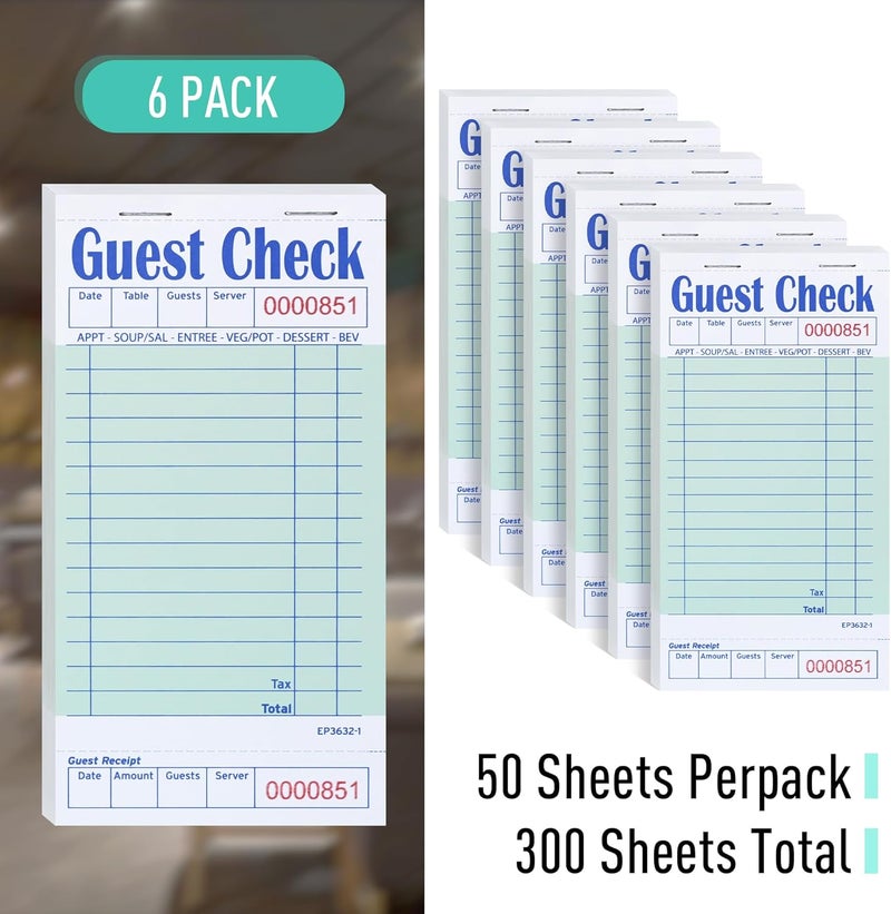 DGBDPACK Guest Checks for Servers （6 Books）, Server Note Pads, Waiter Checkbook, Waitress Notepad for Restaurants, 50 Sheets/Pack, 300 Total Tickets,(Green, 6.75"x3.5") - Image 3
