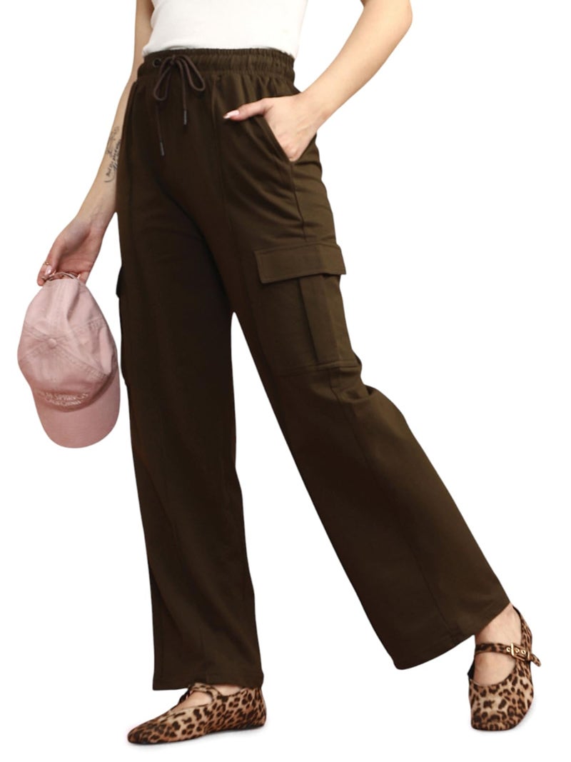JUNEBERRY Women’s Oversized Joggers | Relaxed Comfortable Bottoms for Travel, Gym & Casual Wear | Trendy Stylish Joggers | Available in JB_KNJG7_BRN_M Brown - Image 1