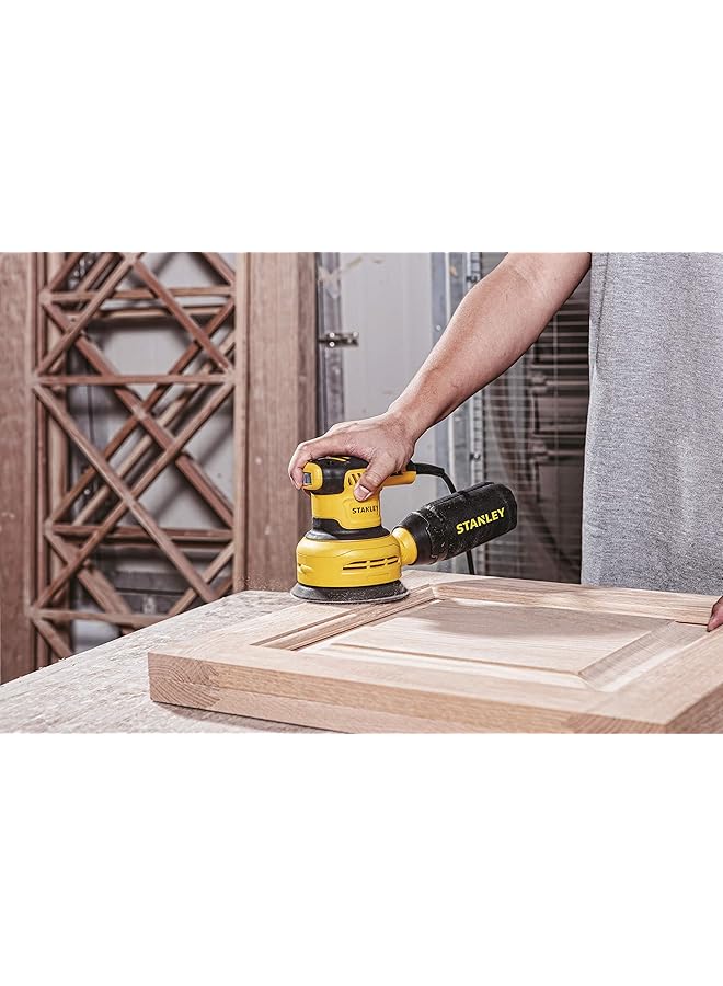 ستانلي ماكينة صنفرة عشوائية ذات سرعة متغيرة 125 مم 300 واط Ss30 باللونين الأصفر والأسود - Image 3