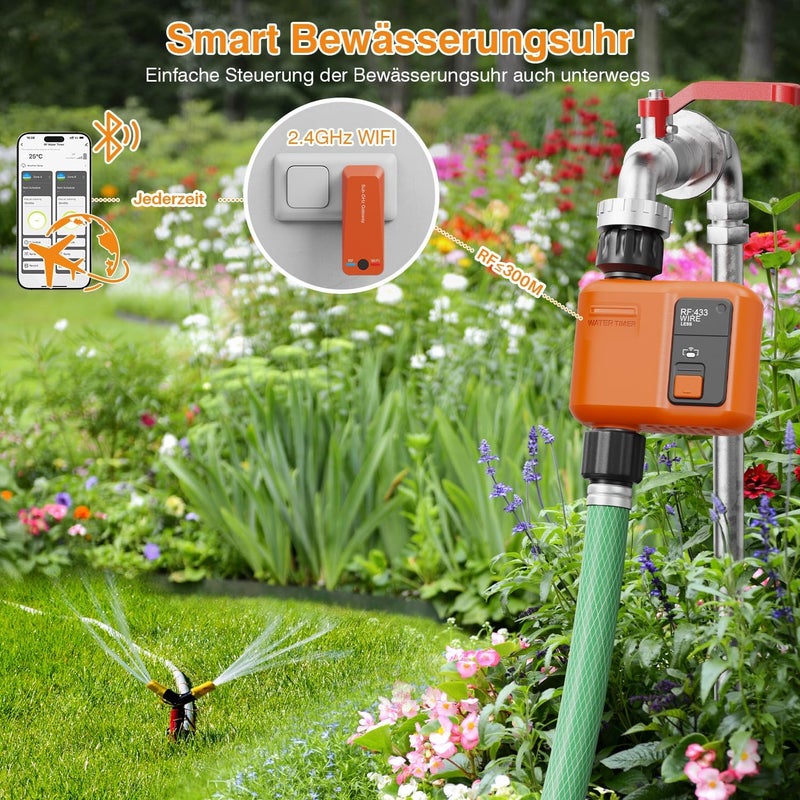 XinFuture WiFi Water Timer for Garden Hose with 300M Range,Smart 1- Zone Sprinkler Timer, APP & Remote Control, Voice Control,Rain Delay, Manual Mode Sprinkler System, Lawn Sprinklers for Yard Large Area - Image 3