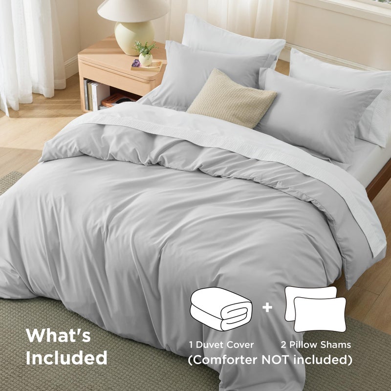 Bedsure Duvet Cover Queen Size - Soft Double Brushed Bedding Set for Kids & Adults, Zipper Closure, 3 Pieces, Includes 1 Duvet Cover (90"x90") & 2 Pillow Shams, NO Comforter, Silver Grey - Image 3