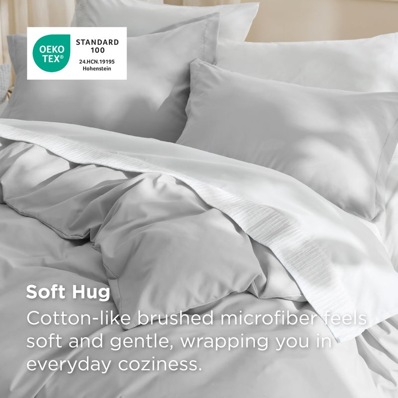 Bedsure Duvet Cover Queen Size - Soft Double Brushed Bedding Set for Kids & Adults, Zipper Closure, 3 Pieces, Includes 1 Duvet Cover (90"x90") & 2 Pillow Shams, NO Comforter, Silver Grey - Image 2