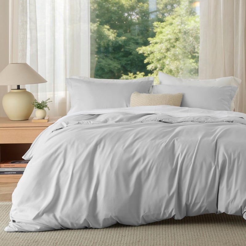 Bedsure Duvet Cover Queen Size - Soft Double Brushed Bedding Set for Kids & Adults, Zipper Closure, 3 Pieces, Includes 1 Duvet Cover (90"x90") & 2 Pillow Shams, NO Comforter, Silver Grey - Image 1