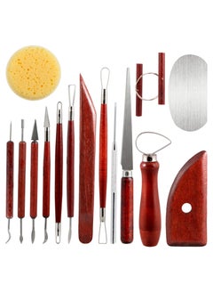 KASTWAVE Clay Pottery Sculpting Tools, 15Pcs Air Dry Polymer Clay Carving Tools Set for Kids Adults, Stainless Steel Wooden Ceramic Clay Sculpting Kit, Soft Molding Sculpey Clay Molds Supplies  - Image 1