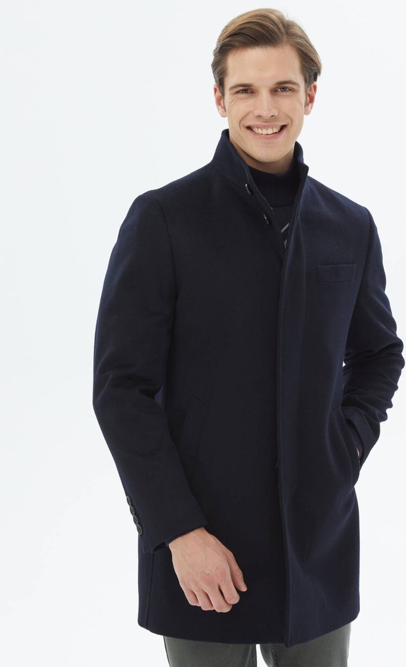 Kip Navy Blue Woven Coat  - Image 4