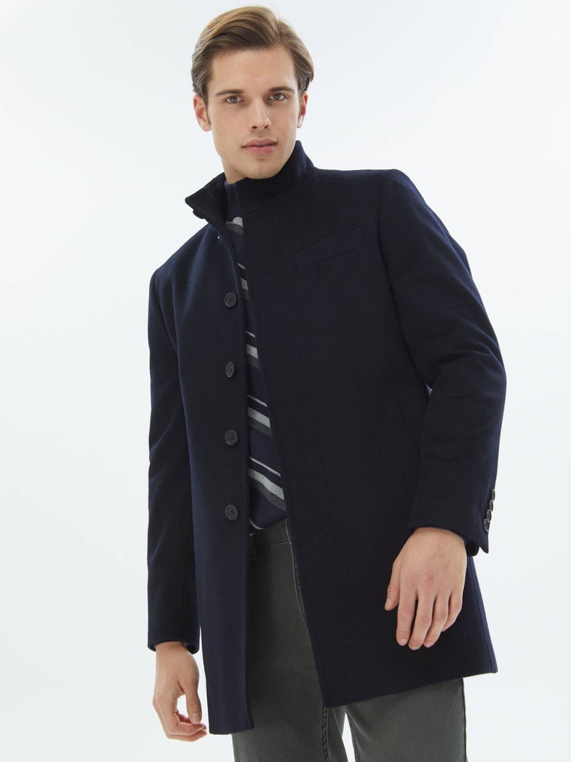 Kip Navy Blue Woven Coat  - Image 2