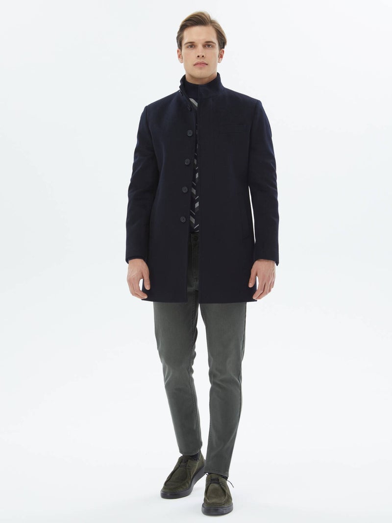 Kip Navy Blue Woven Coat  - Image 1