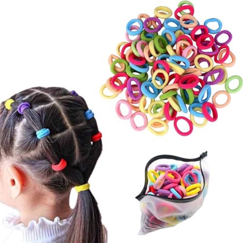 Generic 100 Pcs Soft Hair Rubber Bands Hair Ties Ponytail Holders Mini Rubber band Hair Accessories For Kids Babies Girls Pack of 100 Multicolor  - Image 3