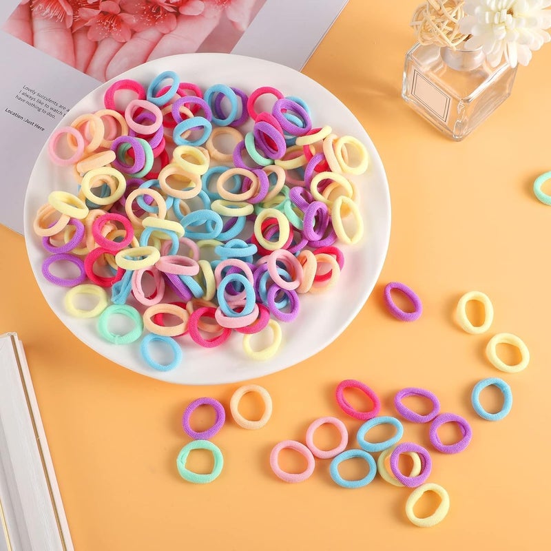 Generic 100 Pcs Soft Hair Rubber Bands Hair Ties Ponytail Holders Mini Rubber band Hair Accessories For Kids Babies Girls Pack of 100 Multicolor  - Image 2