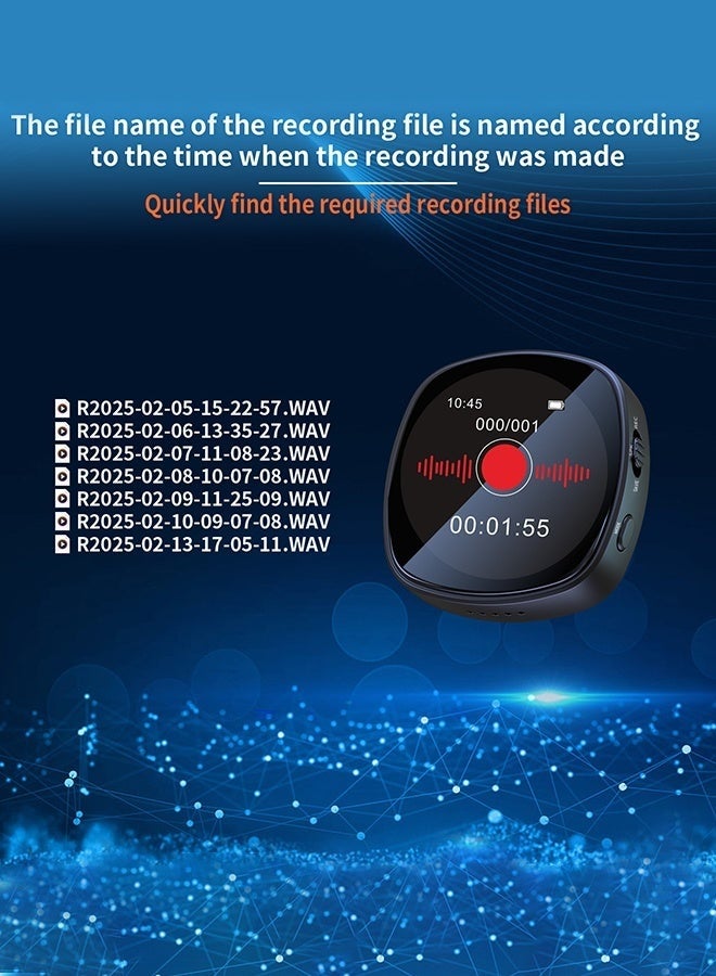 فورمور مسجل صوت رقمي صغير محمول سعة 64 جيجابايت 750 ساعة مع شاشة إلغاء الضوضاء مشغل MP3 لتسجيل المحاضرات والاجتماعات والاستخدام اليومي - Image 3