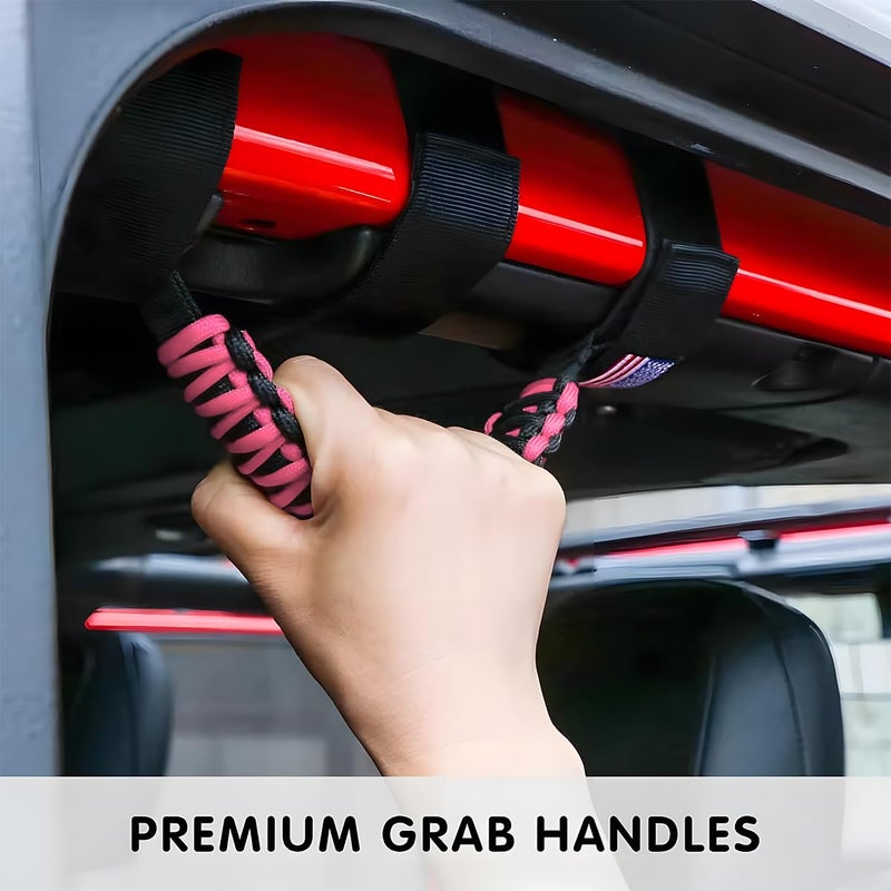 HZEL 2PCS Roll Bar Grab Handles, Oxford Cloth Upgrade Metal Buckle Paracord Grip Handles, Durable and Strong Car Accessories, Compatible with Wrangler JL, JLU, JT, JK, JKU, TJ, LJ and YJ (Pink) - Image 5