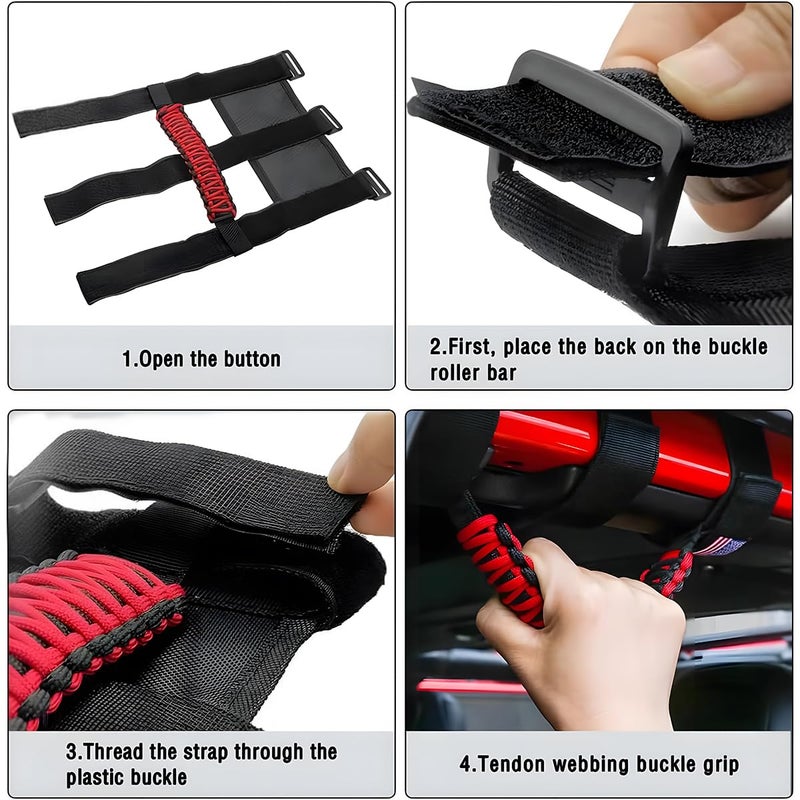 HZEL 2PCS Roll Bar Grab Handles, Oxford Cloth Upgrade Metal Buckle Paracord Grip Handles, Durable and Strong Car Accessories, Compatible with Wrangler JL, JLU, JT, JK, JKU, TJ, LJ and YJ (Pink) - Image 4