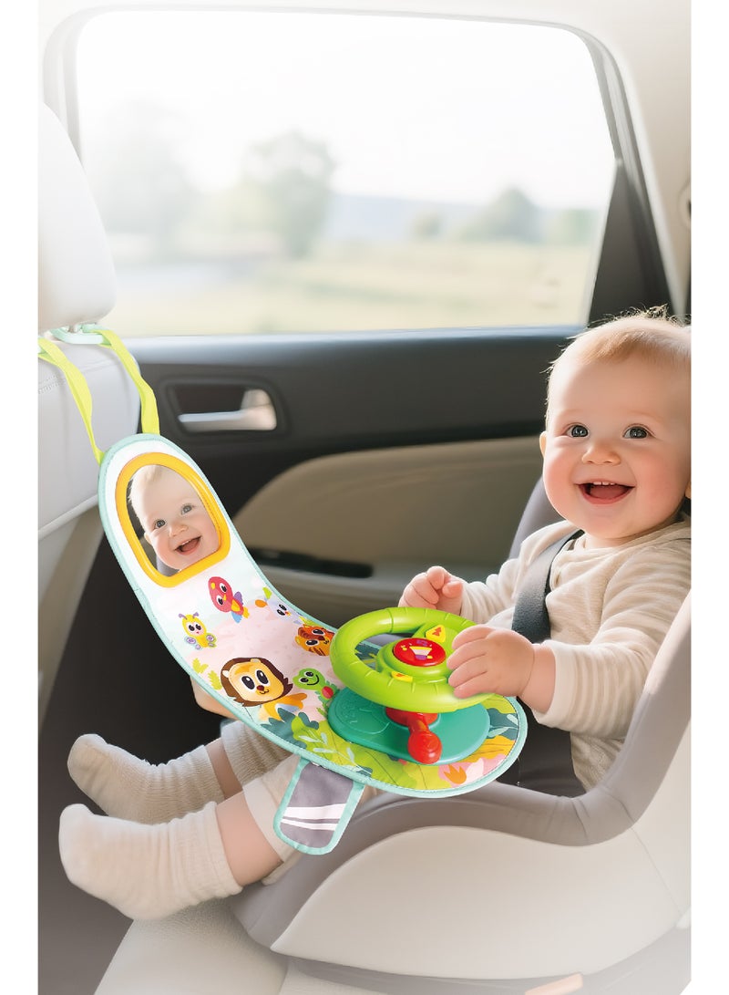Hola Baby Car Steering Wheel Toy for 12+ Months | Musical Driving Play with Lights, Engine Sounds & Interactive Mirror | Portable Infant Travel Toy - Image 1