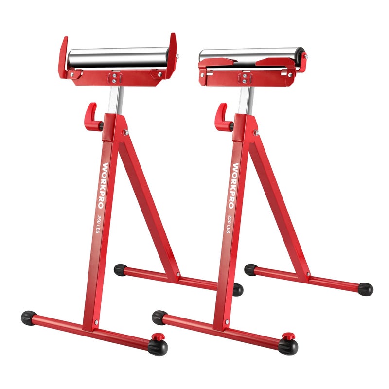 WORKPRO Folding Roller Stand Height Adjustable, Heavy Duty 250 LB Load Capacity, Outfeed Woodworking (Upgraded head) - Image 1