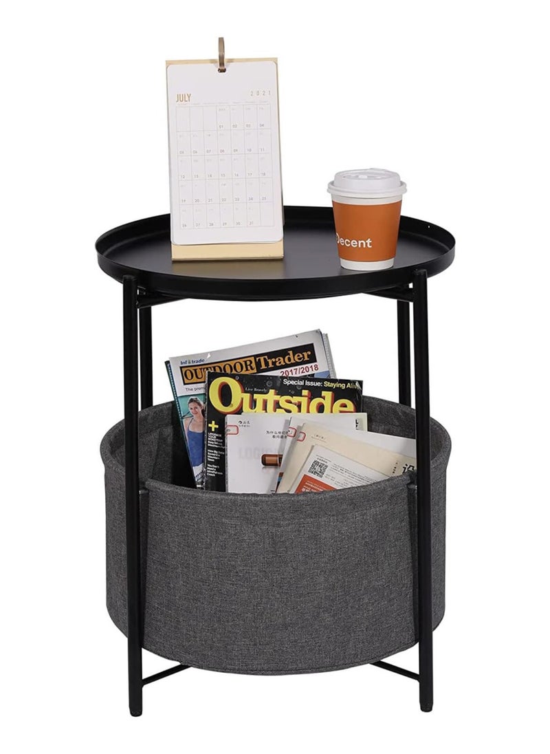Generic Coffee Round Table,  Round Sofa Side Table, Tray End Table, Metal Nightstand, Bedside End Table with Detachable Tray and Storage Basket, Round Storage End Table,for Bedroom Living Room and Office  - Image 1