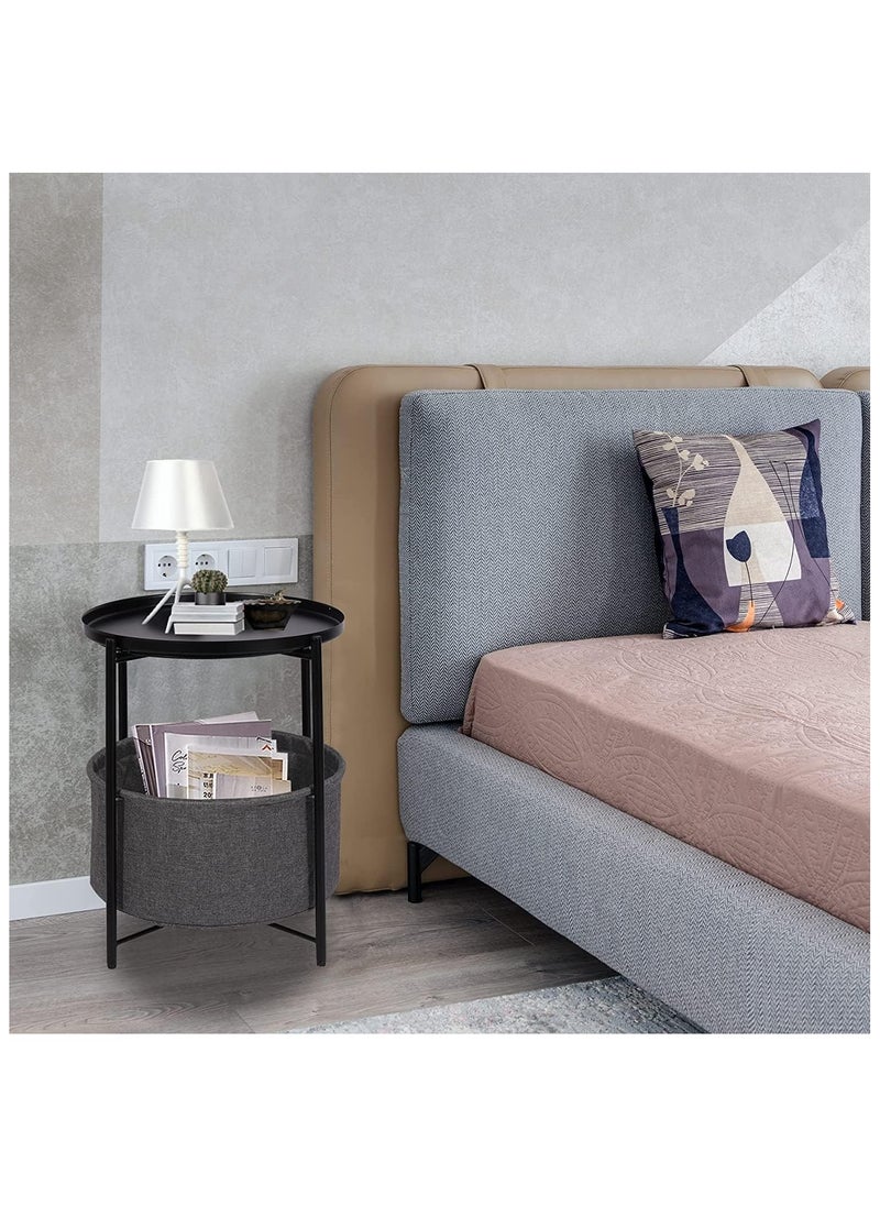 Generic - Coffee Round Table,  Round Sofa Side Table, Tray End Table, Metal Nightstand, Bedside End Table with Detachable Tray and Storage Basket, Round Storage End Table,for Bedroom Living Room and Office - Image 1