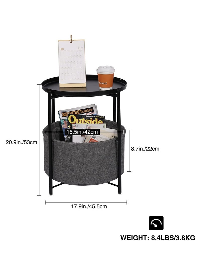 Generic - Coffee Round Table,  Round Sofa Side Table, Tray End Table, Metal Nightstand, Bedside End Table with Detachable Tray and Storage Basket, Round Storage End Table,for Bedroom Living Room and Office - Image 1