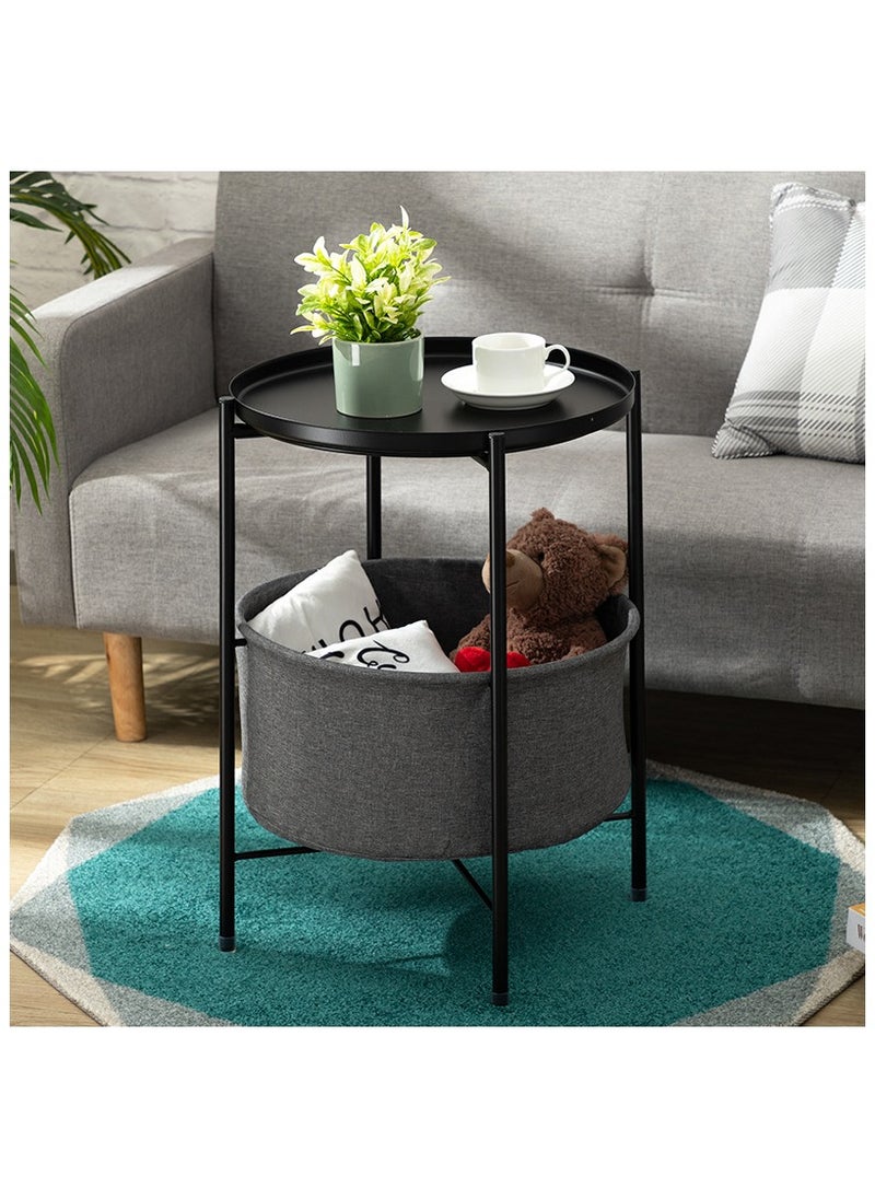 Generic - Coffee Round Table,  Round Sofa Side Table, Tray End Table, Metal Nightstand, Bedside End Table with Detachable Tray and Storage Basket, Round Storage End Table,for Bedroom Living Room and Office - Image 1