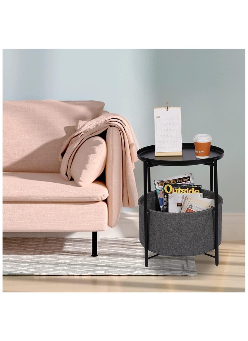 Generic - Coffee Round Table,  Round Sofa Side Table, Tray End Table, Metal Nightstand, Bedside End Table with Detachable Tray and Storage Basket, Round Storage End Table,for Bedroom Living Room and Office - Image 1