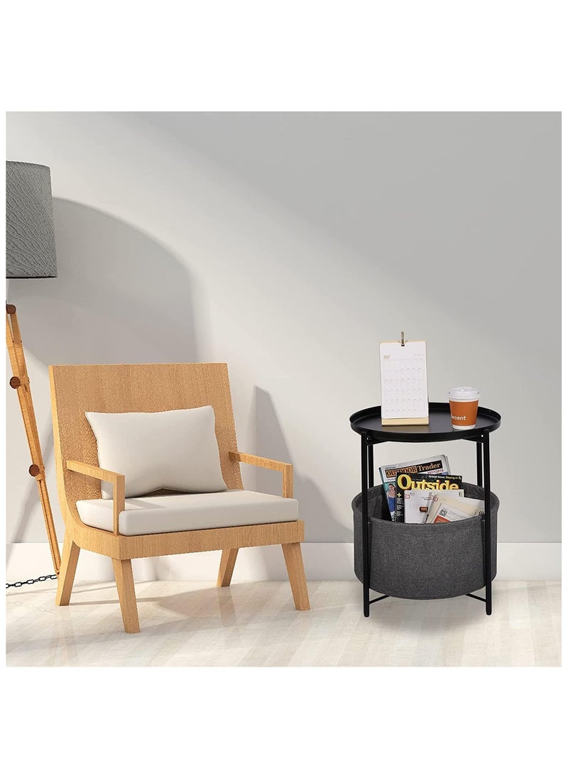 Generic - Coffee Round Table,  Round Sofa Side Table, Tray End Table, Metal Nightstand, Bedside End Table with Detachable Tray and Storage Basket, Round Storage End Table,for Bedroom Living Room and Office - Image 1