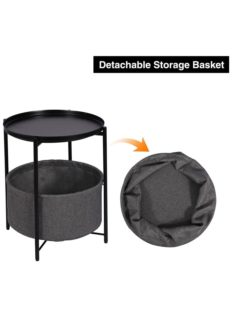Generic Coffee Round Table,  Round Sofa Side Table, Tray End Table, Metal Nightstand, Bedside End Table with Detachable Tray and Storage Basket, Round Storage End Table,for Bedroom Living Room and Office  - Image 5