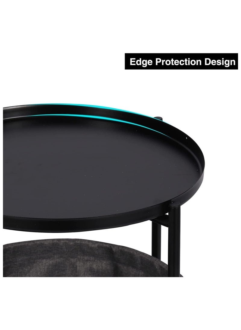 Generic - Coffee Round Table,  Round Sofa Side Table, Tray End Table, Metal Nightstand, Bedside End Table with Detachable Tray and Storage Basket, Round Storage End Table,for Bedroom Living Room and Office - Image 1