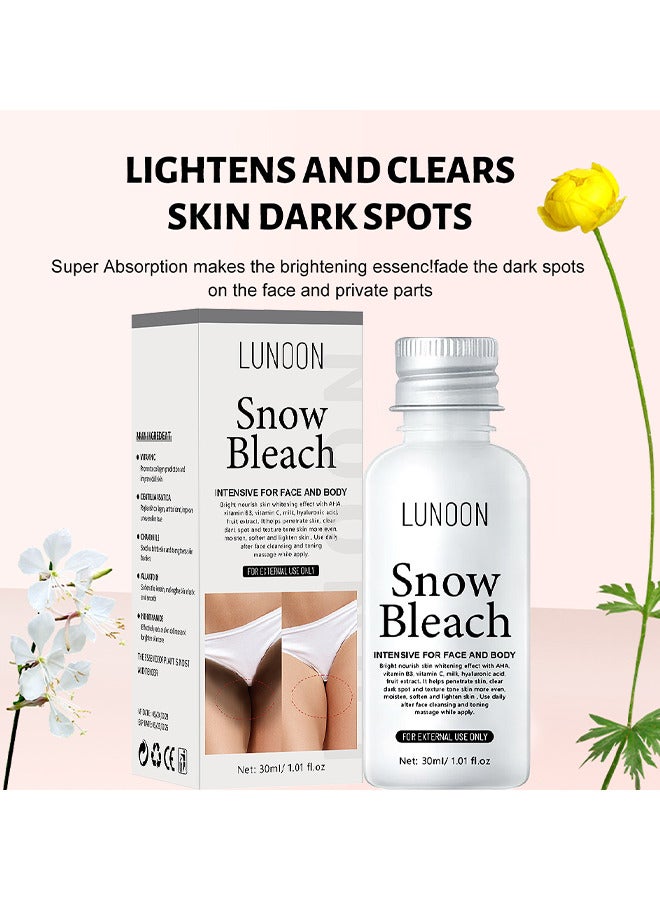 LUNOON Snow Bleach Cream For Private Part Underarm Whitening Dark Spot Corrector Cream Face And Body Skin Lightening Bleaching Cream For Intimate Areas Brightening 30ML - Image 3