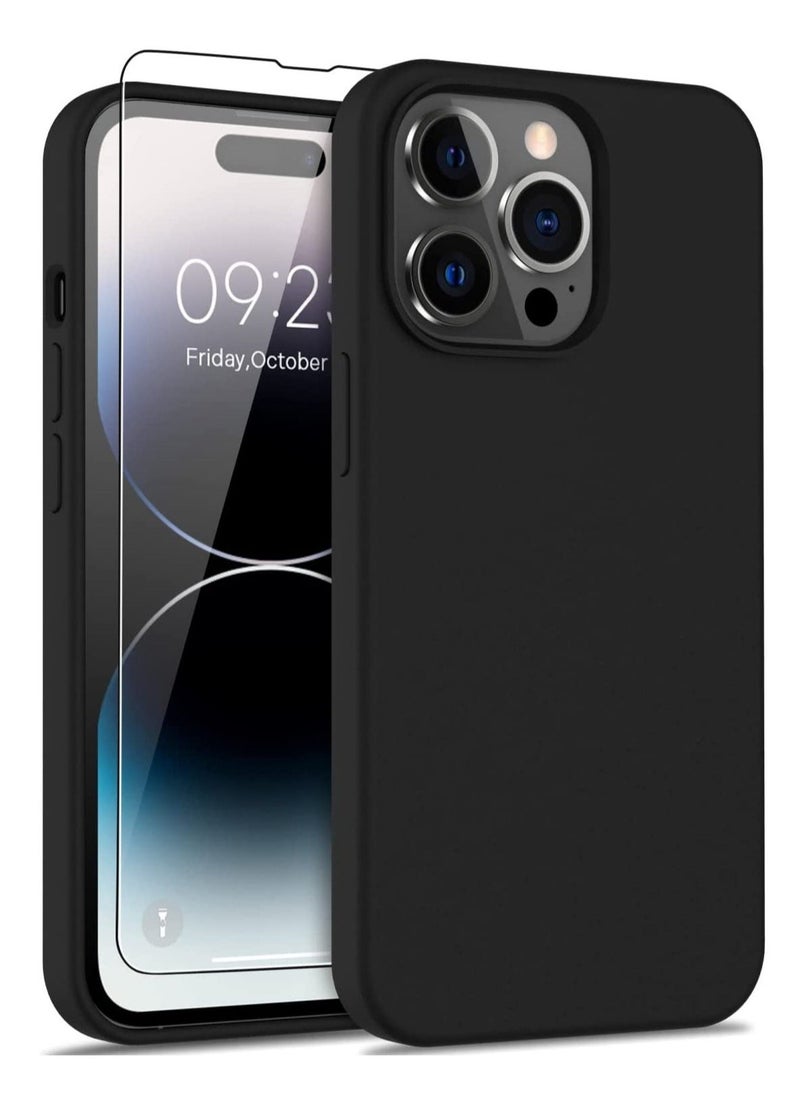 Raxoom iPhone 14 Pro Max Case with Screen Protector,Soft Flexible Silicone Gel Rubber Bumper Cover,Slim Fit Shockproof Protective Phone Case for iPhone 14 Pro Max 6.7" Black - Image 1