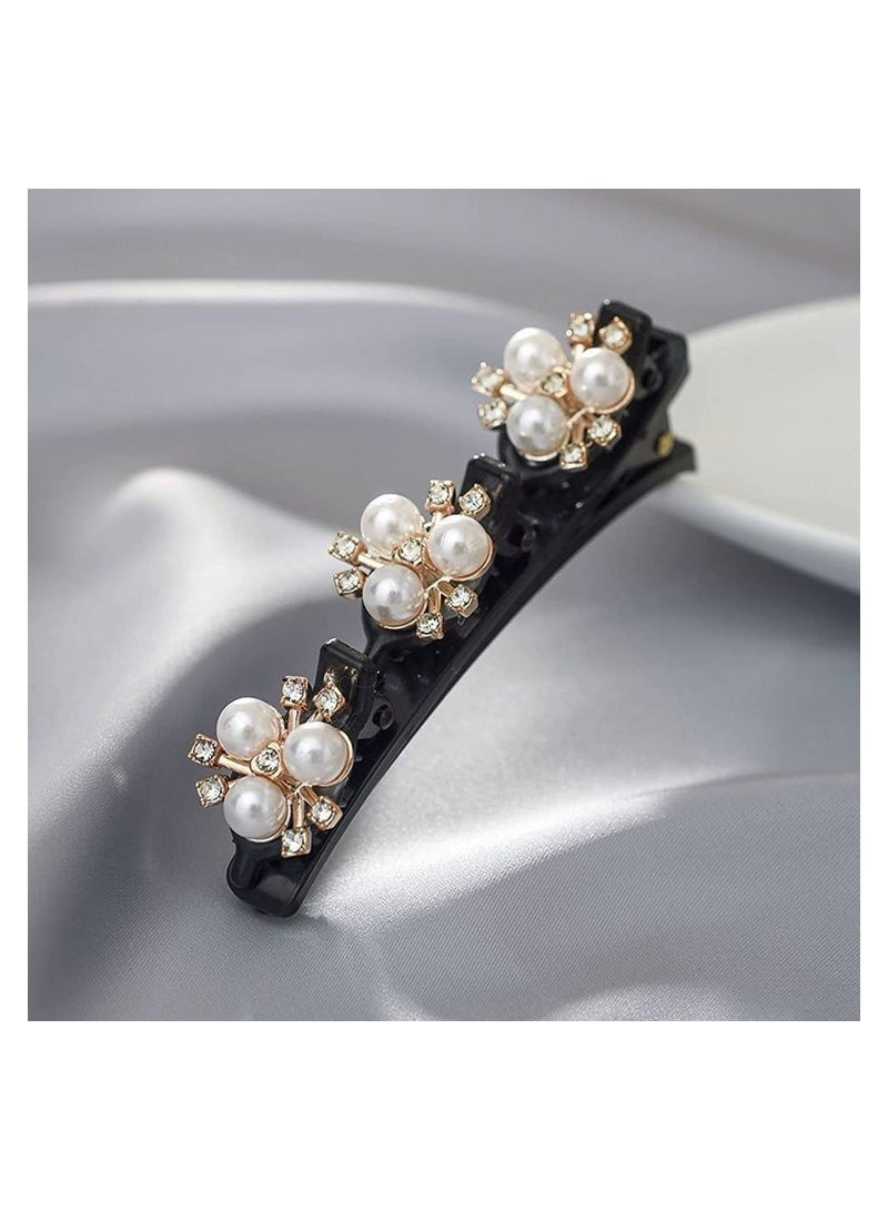 SYOSI مشابك شعر من قماش الساتان - مشابك شعر مضفرة للنساء، مشابك شعر مضفرة من حجر الكريستال المتلألئ، مشبك شعر من حجر الراين البرسيم، دبوس شعر على شكل فراشة من أحجار الراين للتصفيف (C - 4 قطع) - Image 5