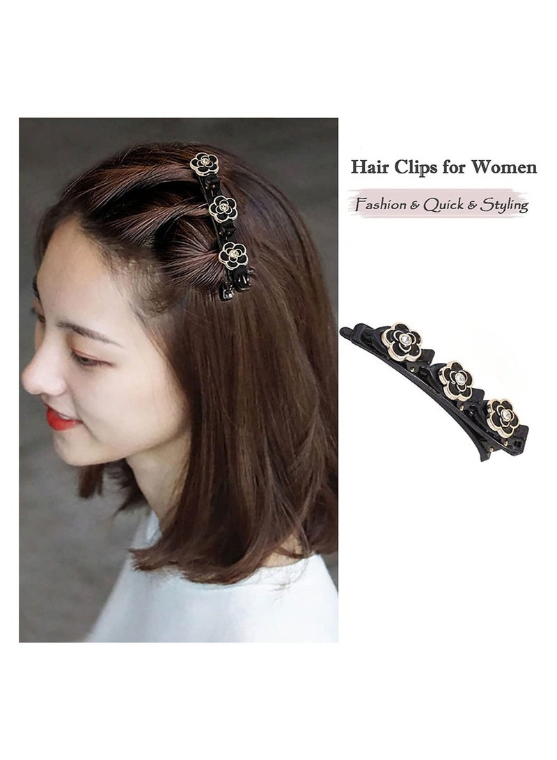 SYOSI مشابك شعر من قماش الساتان - مشابك شعر مضفرة للنساء، مشابك شعر مضفرة من حجر الكريستال المتلألئ، مشبك شعر من حجر الراين البرسيم، دبوس شعر على شكل فراشة من أحجار الراين للتصفيف (C - 4 قطع) - Image 2