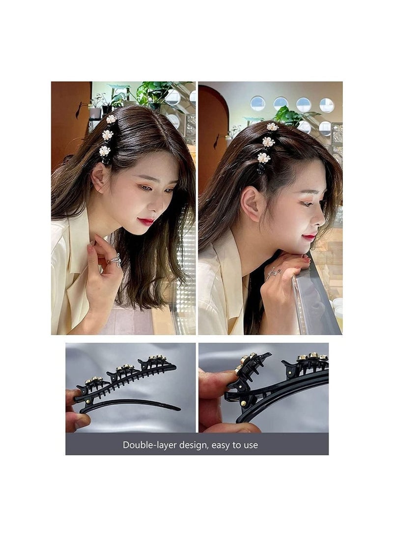 SYOSI مشابك شعر من قماش الساتان - مشابك شعر مضفرة للنساء، مشابك شعر مضفرة من حجر الكريستال المتلألئ، مشبك شعر من حجر الراين البرسيم، دبوس شعر على شكل فراشة من أحجار الراين للتصفيف (C - 4 قطع) - Image 3