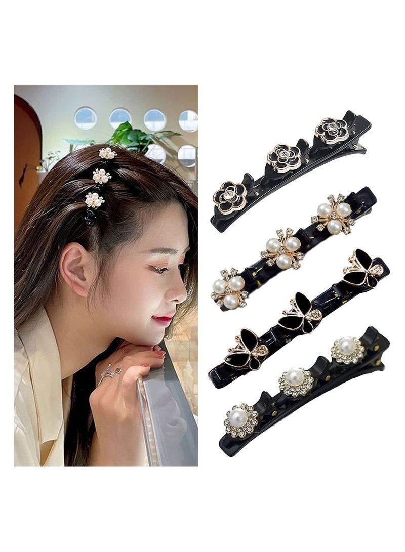 SYOSI مشابك شعر من قماش الساتان - مشابك شعر مضفرة للنساء، مشابك شعر مضفرة من حجر الكريستال المتلألئ، مشبك شعر من حجر الراين البرسيم، دبوس شعر على شكل فراشة من أحجار الراين للتصفيف (C - 4 قطع) - Image 1