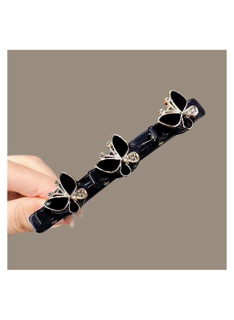 SYOSI مشابك شعر من قماش الساتان - مشابك شعر مضفرة للنساء، مشابك شعر مضفرة من حجر الكريستال المتلألئ، مشبك شعر من حجر الراين البرسيم، دبوس شعر على شكل فراشة من أحجار الراين للتصفيف (C - 4 قطع) - Image 4