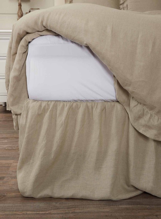 Piper Classics Provincial Linen Natural Beige King Ruffled Bed Skirt with 21" Drop and Split Corners, 100% Linen Dust Ruffle - Image 1